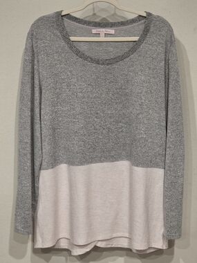 Piper Two-Tone Long Sleeve Tee - Gray & Light Pink